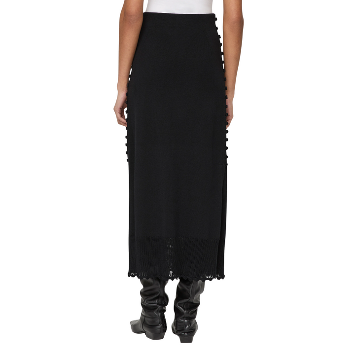 Pull On Knit Skirt with Hand Crochet Trim in black