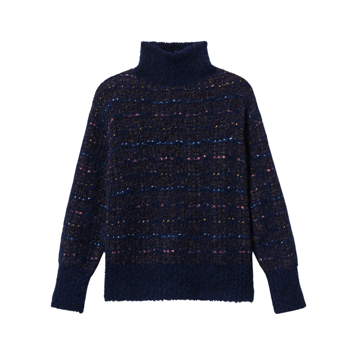 Lofty Stand Collar Sweater in Navy Multi