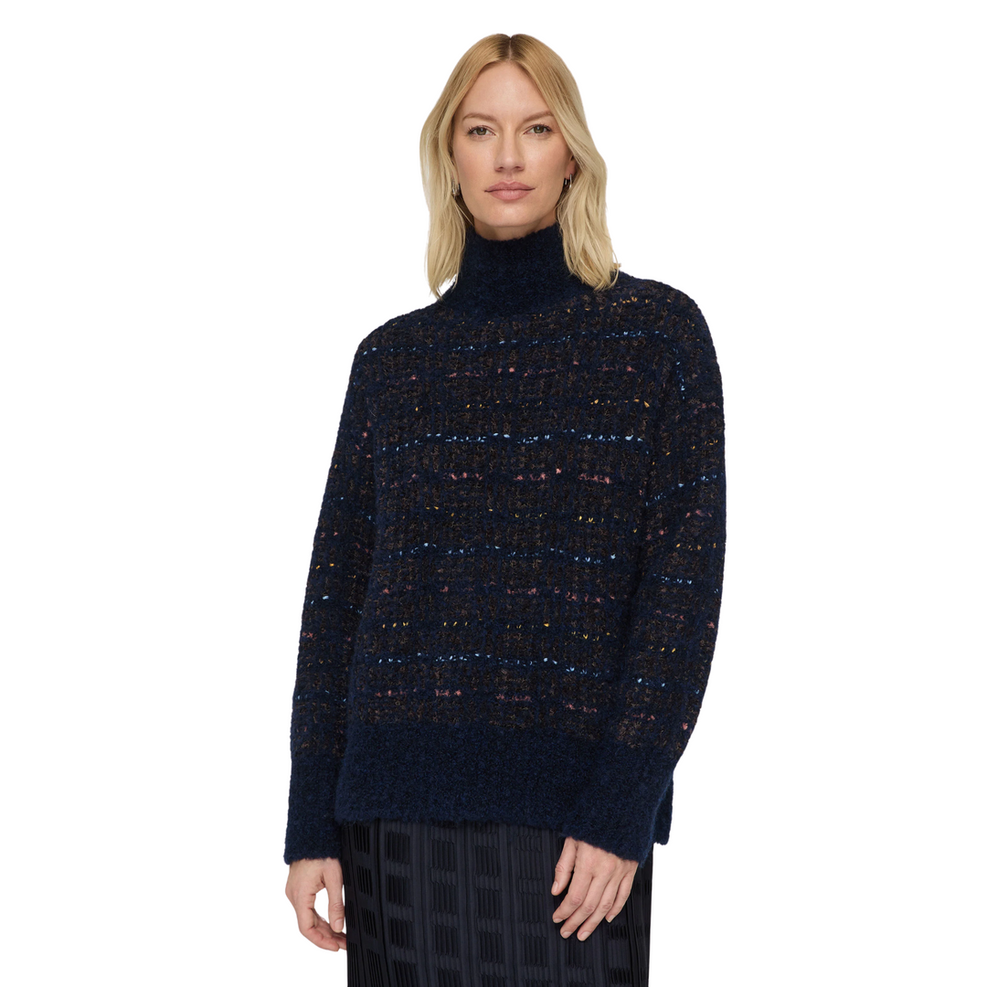 Lofty Stand Collar Sweater in Navy Multi