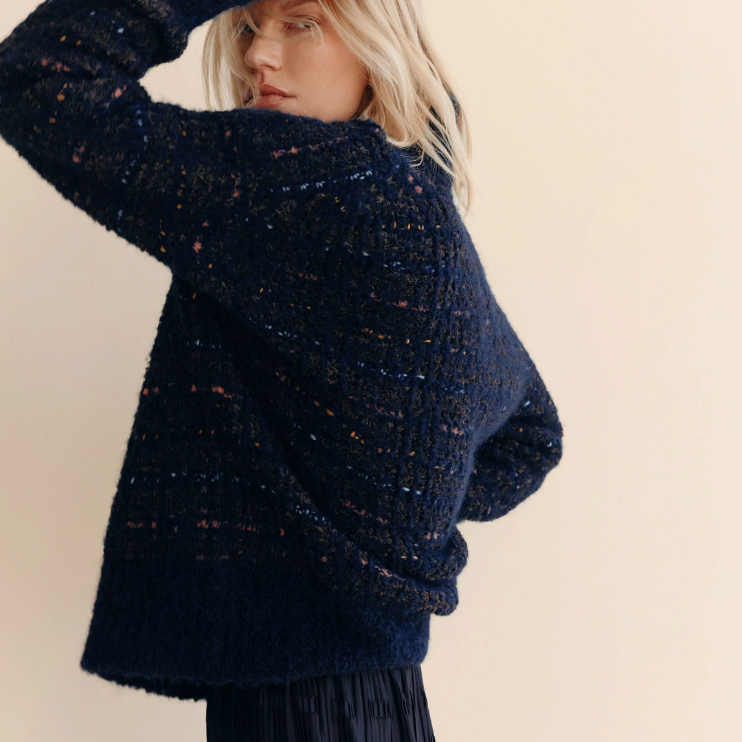 Lofty Stand Collar Sweater in Navy Multi