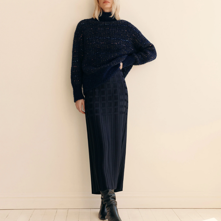 Lofty Stand Collar Sweater in Navy Multi