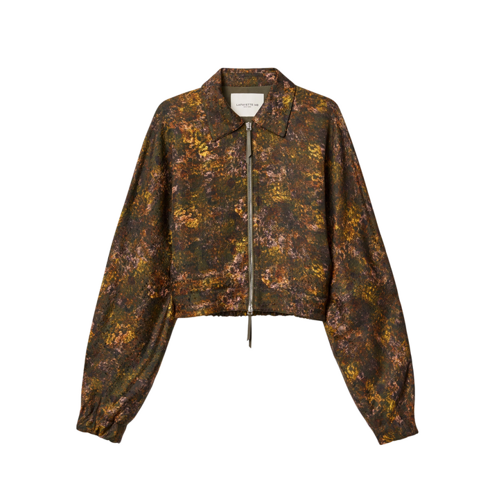 Impression Print Silk-Wool Bomber Jacket