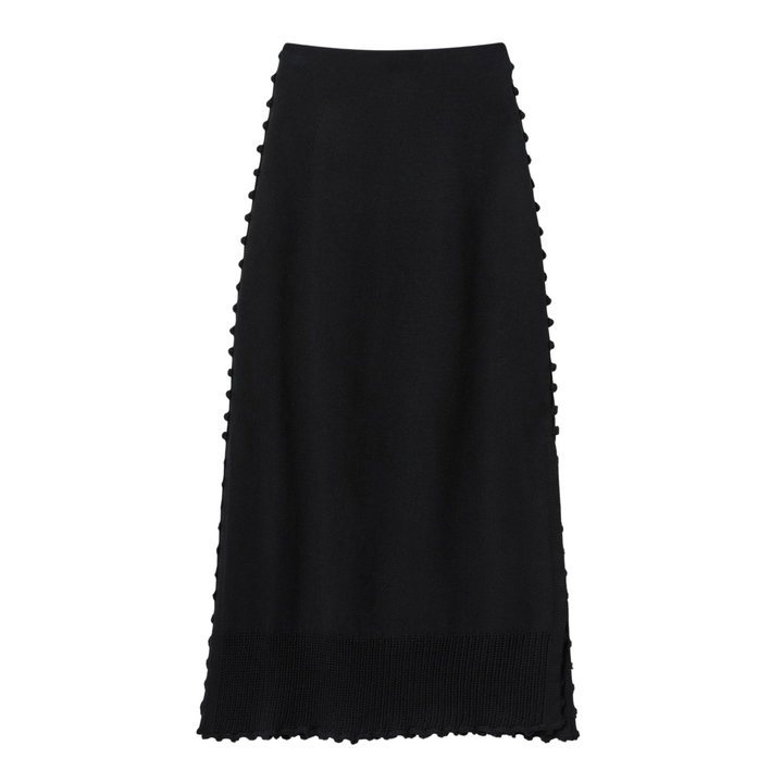 Pull On Knit Skirt with Hand Crochet Trim in black