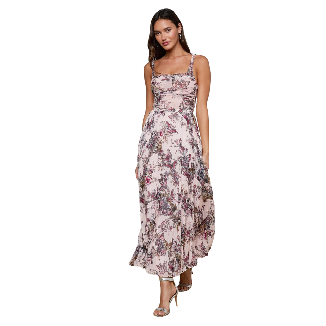 Torin Pleated Maxi Skirt in Light Nectarpink Small Multi Butterfly Jungle