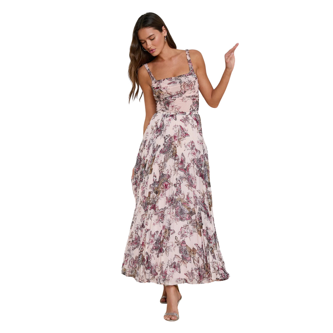 Torin Pleated Maxi Skirt in Light Nectarpink Small Multi Butterfly Jungle