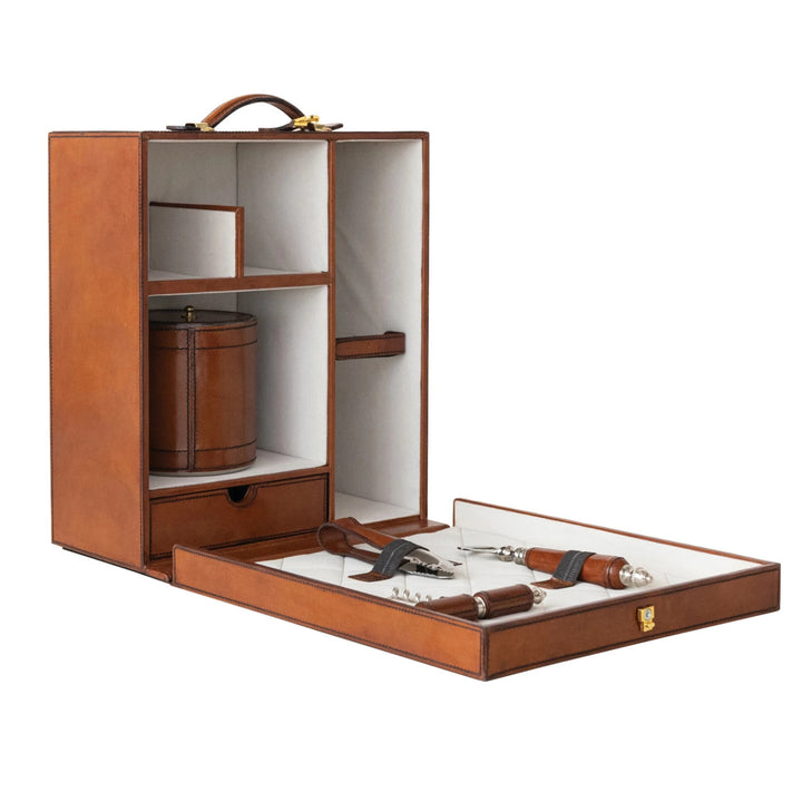 Travel Bar Trunk w/ Flocked Interior, Ice Bucket, Bottle Opener, Cork Screw, Tongs, Set of 5