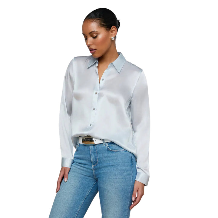 Tyler Long-Sleeve Blouse in Pale Mist Blue