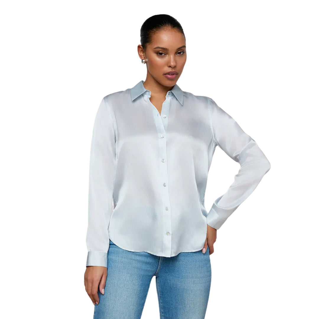 Tyler Long-Sleeve Blouse in Pale Mist Blue