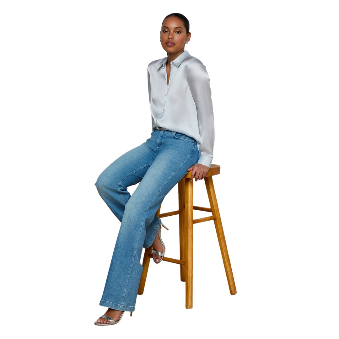 Tyler Long-Sleeve Blouse in Pale Mist Blue