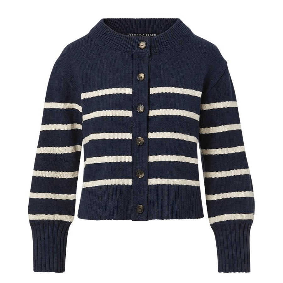 A nautical striped cardigan is forever. Introducing the Kylin, made from 100% cotton, and designed to be an everyday go-to. This timeless piece offers a relaxed, easy fit, and is finished with puffed sleeves, a slightly cropped length, and tortoise buttons. Throw it over your shoulders when temperatures start to drop or wear it alone with jeans and loafers for a classic fall look.