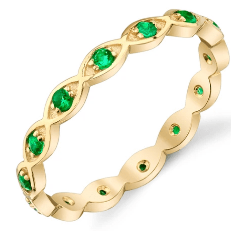 Emerald Evil Eye Eternity Band - Size 6