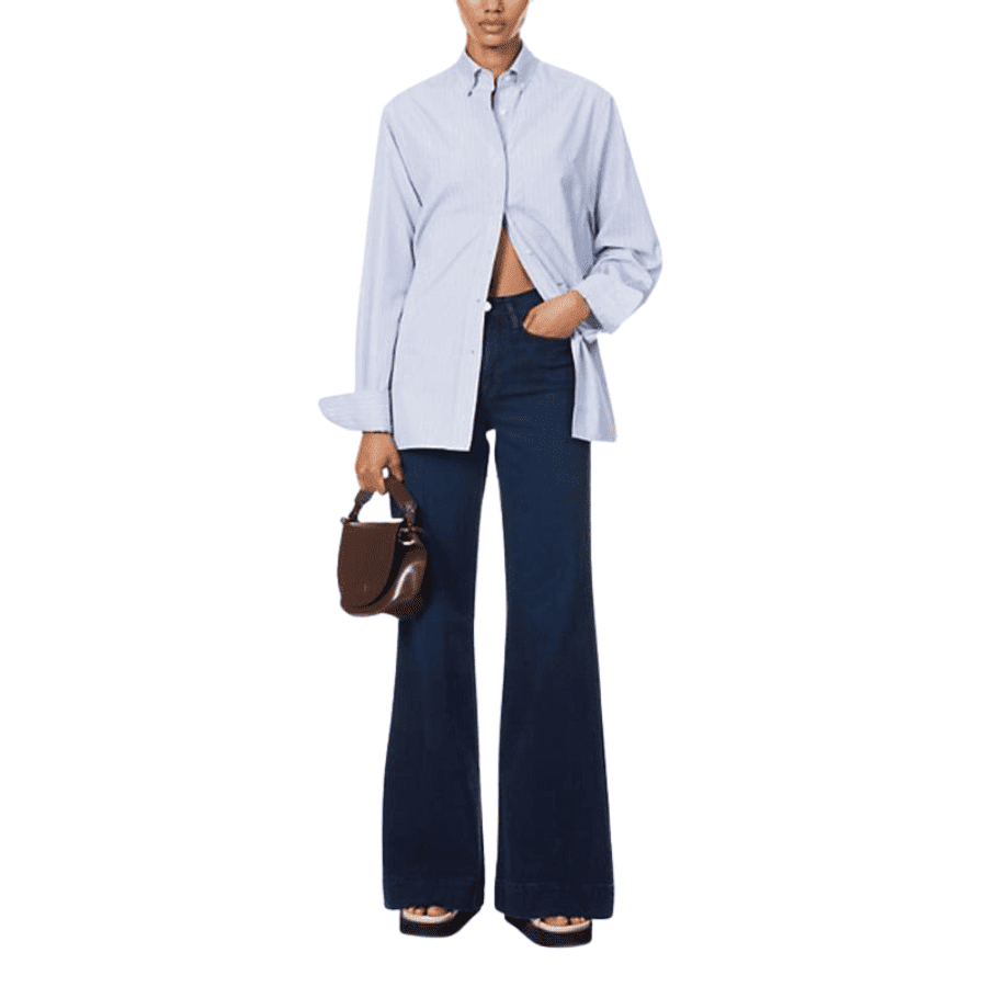 Our best-selling Le Palazzo Jean. This five-pocket style has a high rise, wide-leg fit that creates a sophisticated—and flattering—silhouette, finished with a wide hem. Crafted from an ultra-supple comfort stretch denim for an indulgent fit.