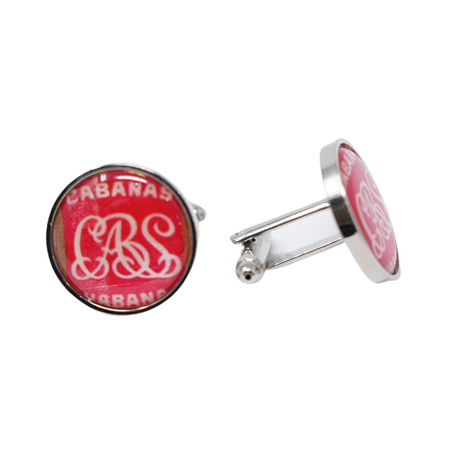 Text: Cabanas. Silver lining cufflink. Shape: round. Exclusive cufflinks.