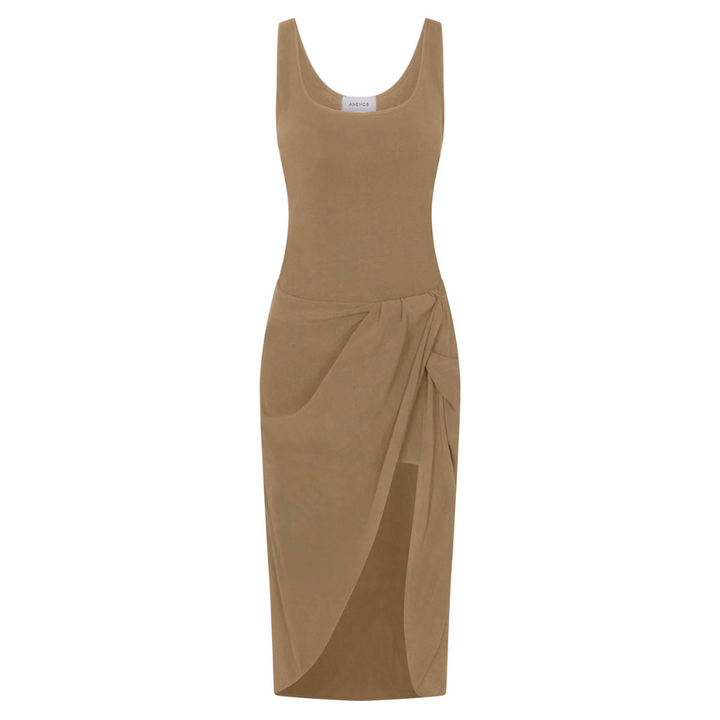The Selene Drop Waist Draped Midi Dress