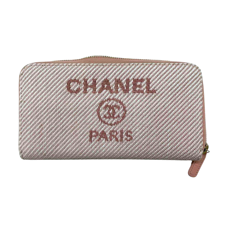 Chanel Pink Canvas Deauville Zip Around