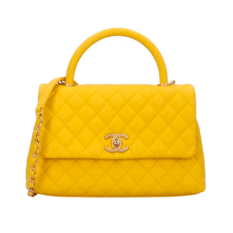 Medium Chanel Yellow Caviar Coco Handlebag