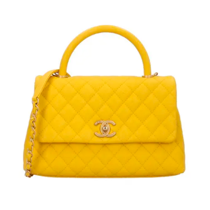 Medium Chanel Yellow Caviar Coco Handlebag