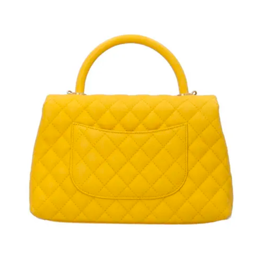Medium Chanel Yellow Caviar Coco Handlebag