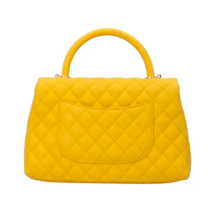 Medium Chanel Yellow Caviar Coco Handlebag