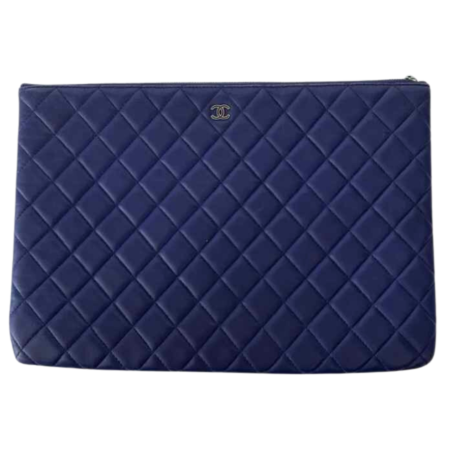 Chanel Blue Lambskin Zip Pouch