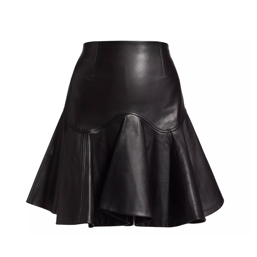Leather Mini Skirt with Ruffle Hem