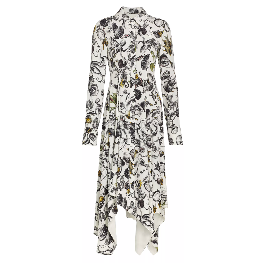 Marine Print Asymmetric L/S Dress