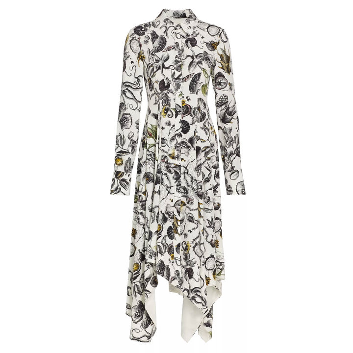 Marine Print Asymmetric L/S Dress