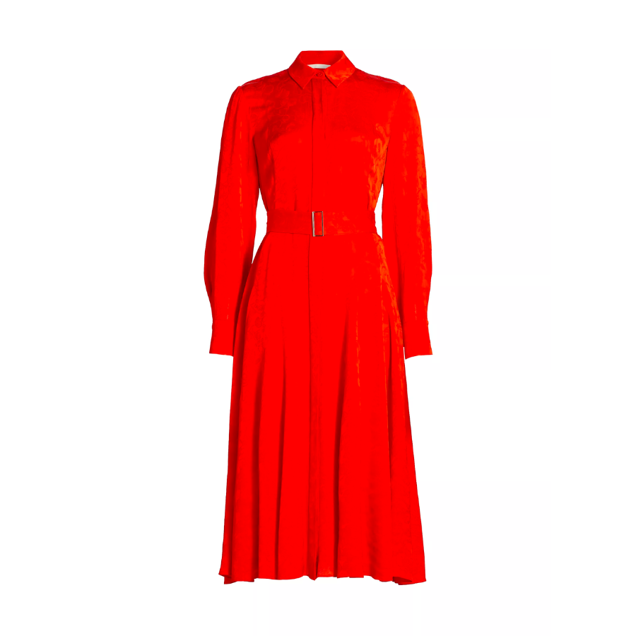 Long Sleeve Pleated Shirtdress with Belt