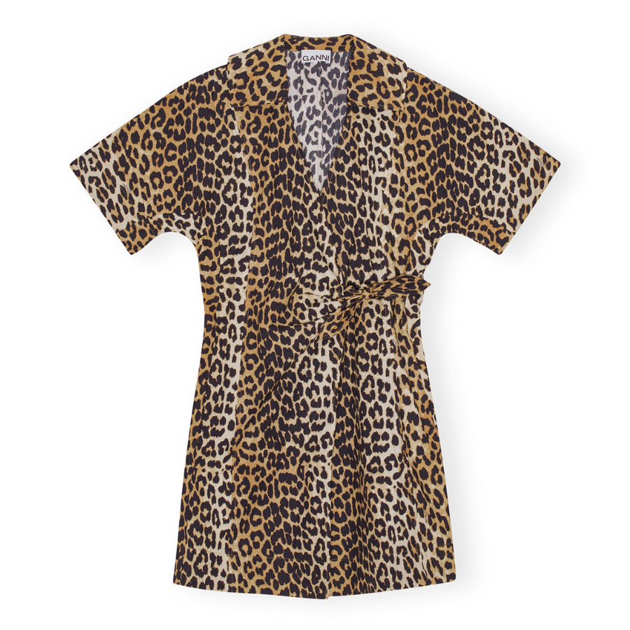 Printed Cotton Wrap Mini Dress