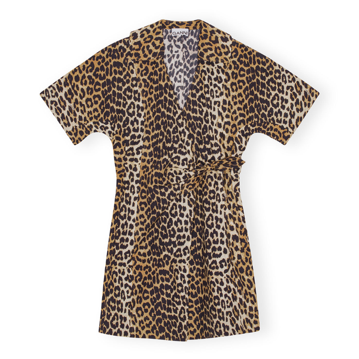 Printed Cotton Wrap Mini Dress