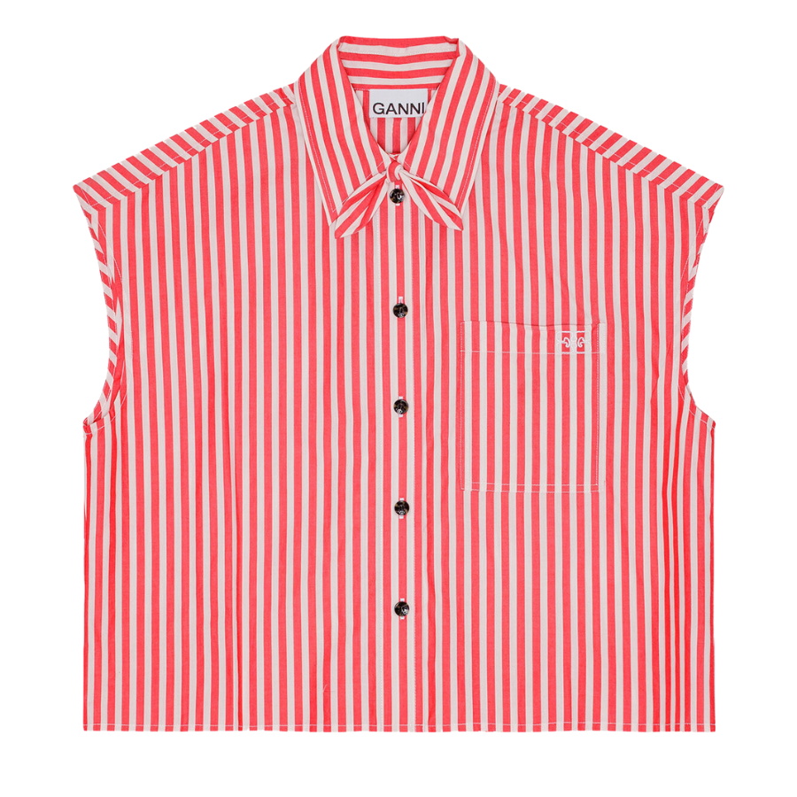 Stripe Cotton Tie Collar Shirt
