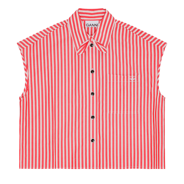 Stripe Cotton Tie Collar Shirt