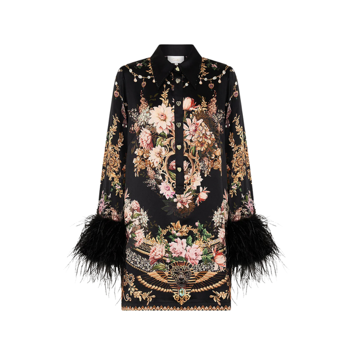 Mini Shirt Dress w/ Feathers