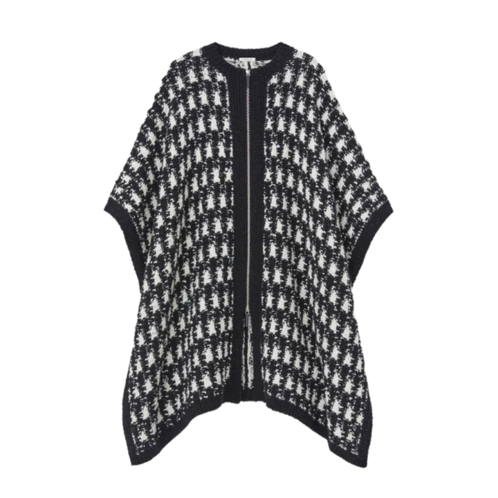 Houndstooth Zip Front Poncho