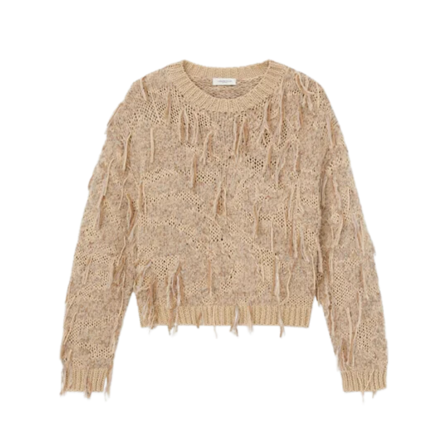 Hand Knit Fringed Crewneck Sweater