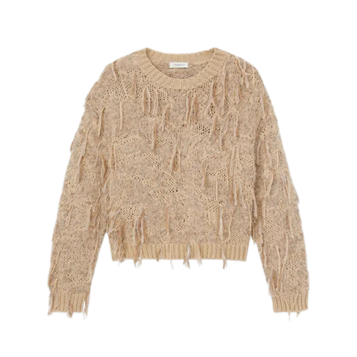 Hand Knit Fringed Crewneck Sweater