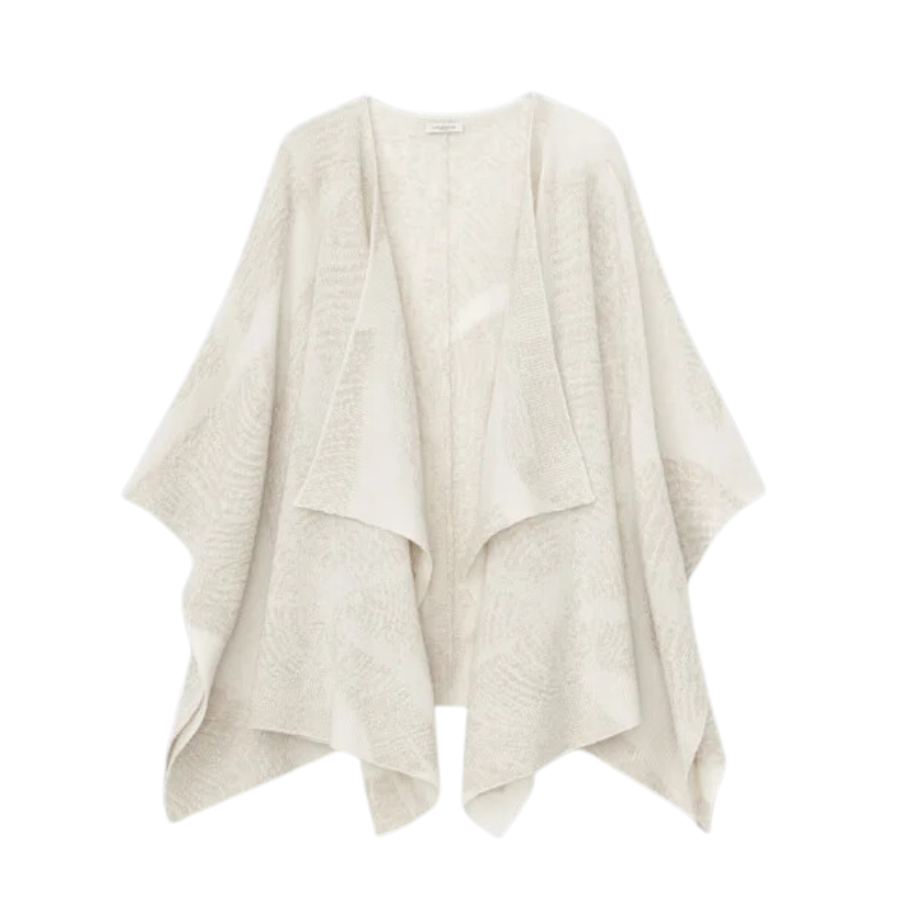 Embellished Trim Intarsia Print Wrap Poncho