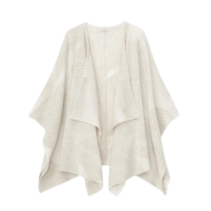 Embellished Trim Intarsia Print Wrap Poncho