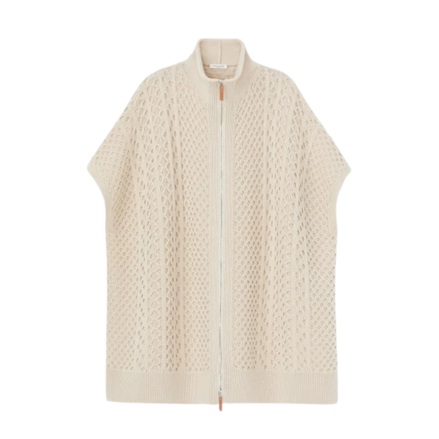 Mixed Stitch Zip Front Poncho