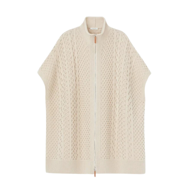 Mixed Stitch Zip Front Poncho