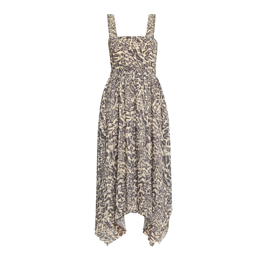 Pleated Georgette Smock Midi Strap Dress
