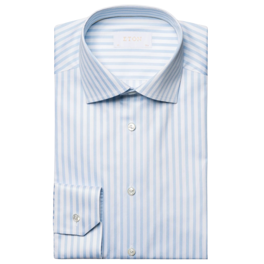Light Blue Striped Elevated Contemporary Satin Shirt