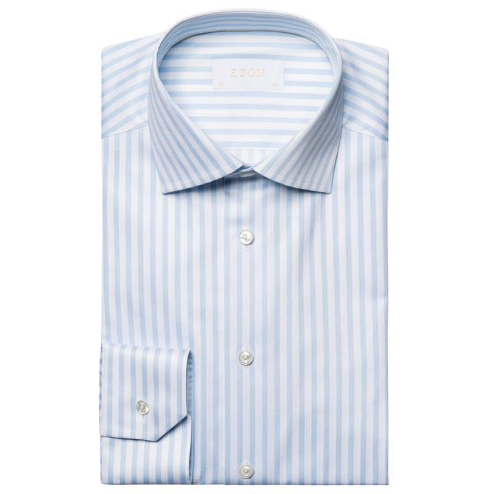 Light Blue Striped Elevated Contemporary Satin Shirt