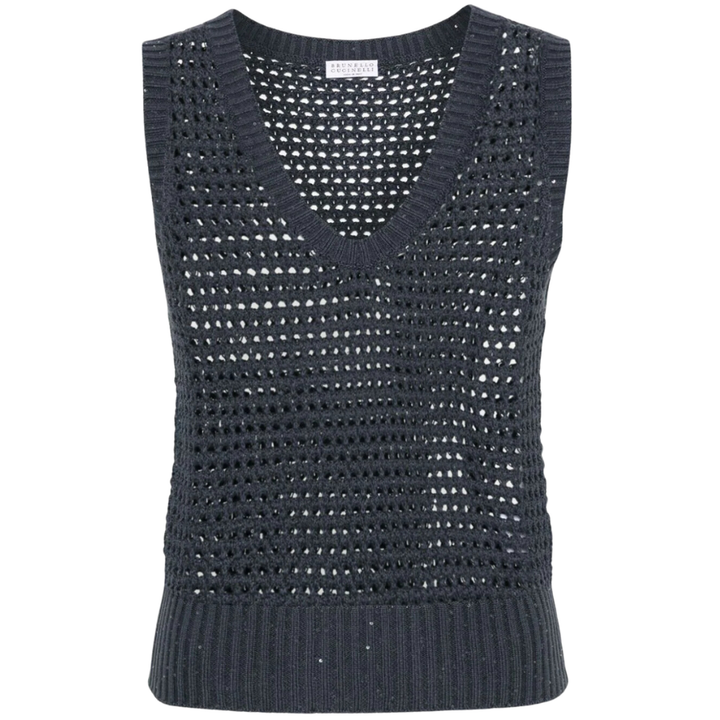 Pailette Net Knitted Vneck Vest