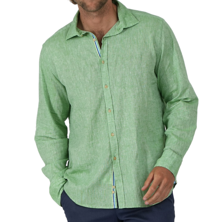 Green Cotton Linen Sport Shirt