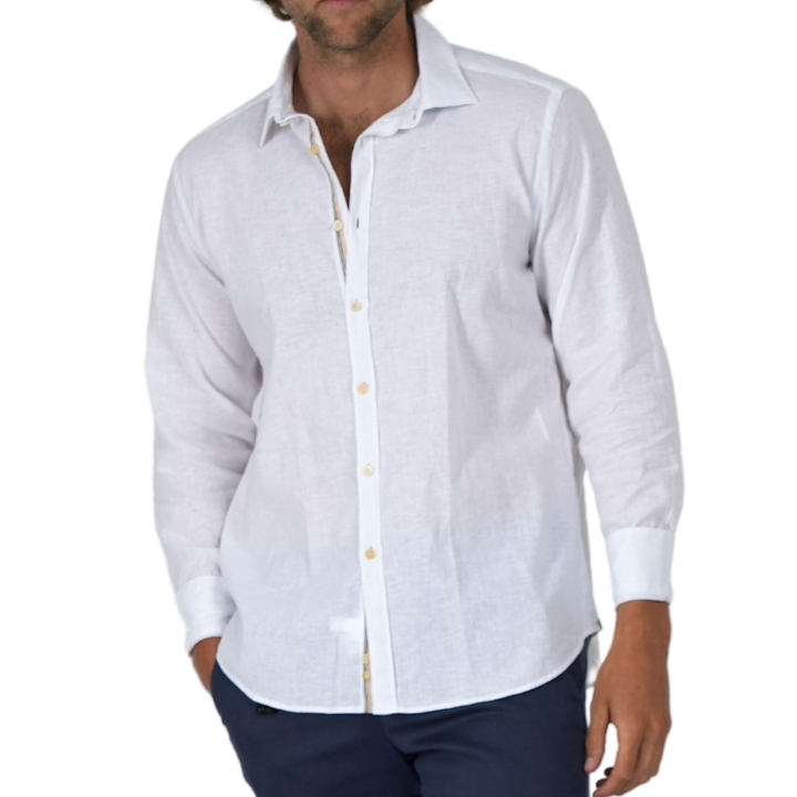 White Cotton Linen Sport Shirt