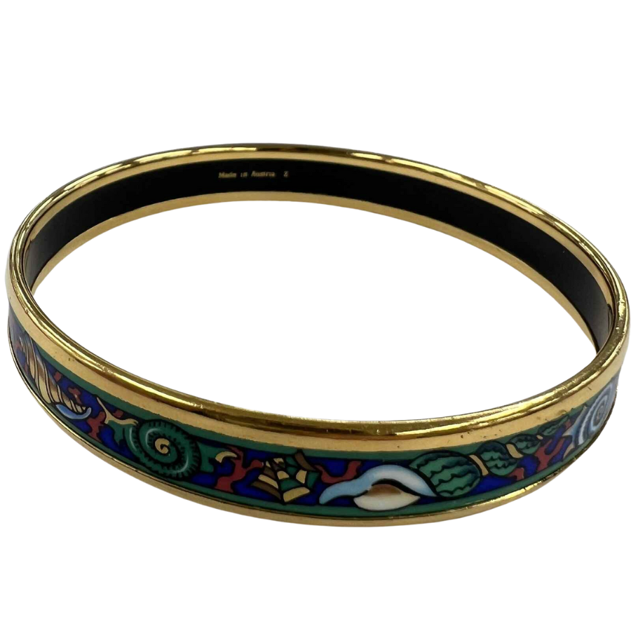 Hermes Green Gold Enamel Narrow Bangle