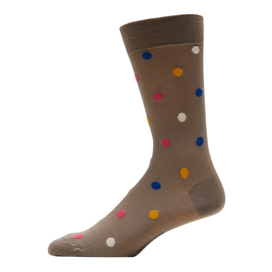 Marcoliani crew socks in polka dot print. Pima cotton/nylon. One size fits most. Made in Italy.