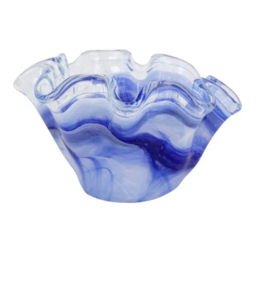 Onda Glass Cobalt Petite Ruffled Bowl