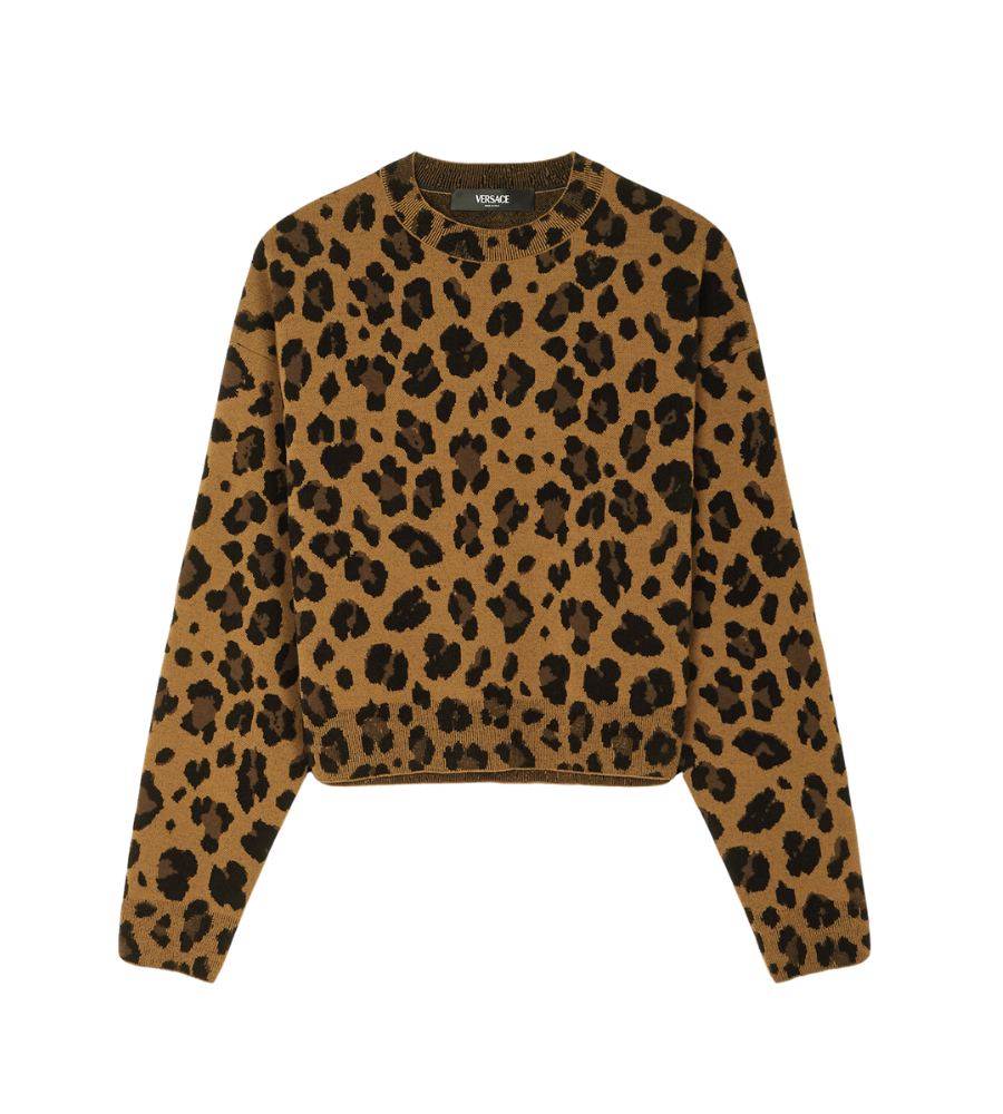 Knit Sweater Wool Blend Leopard Jacquard